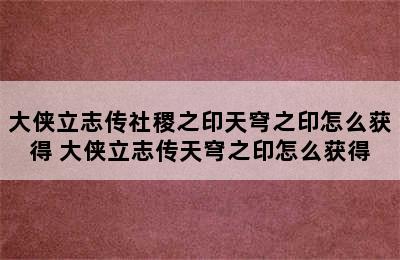 大侠立志传社稷之印天穹之印怎么获得 大侠立志传天穹之印怎么获得